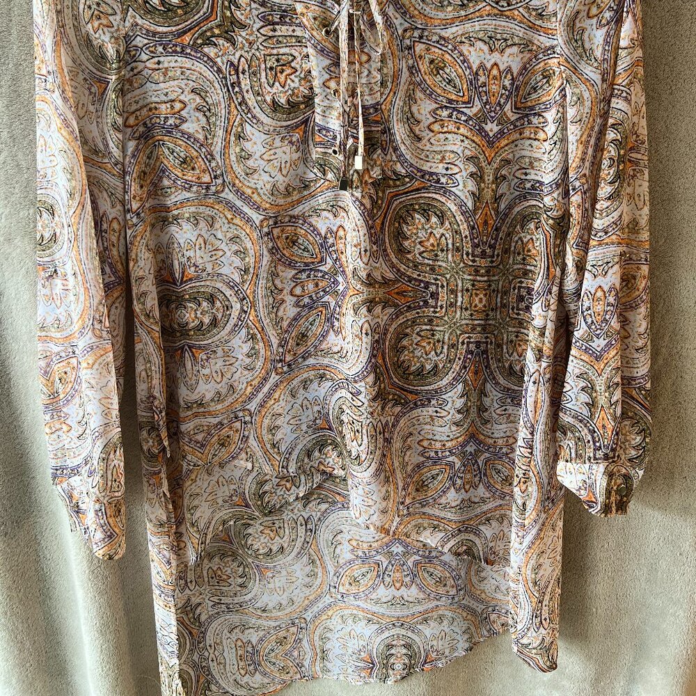 Chico's Tunic Length Sheer Blouse - Size 0 - Orange, Purple, Olive Green